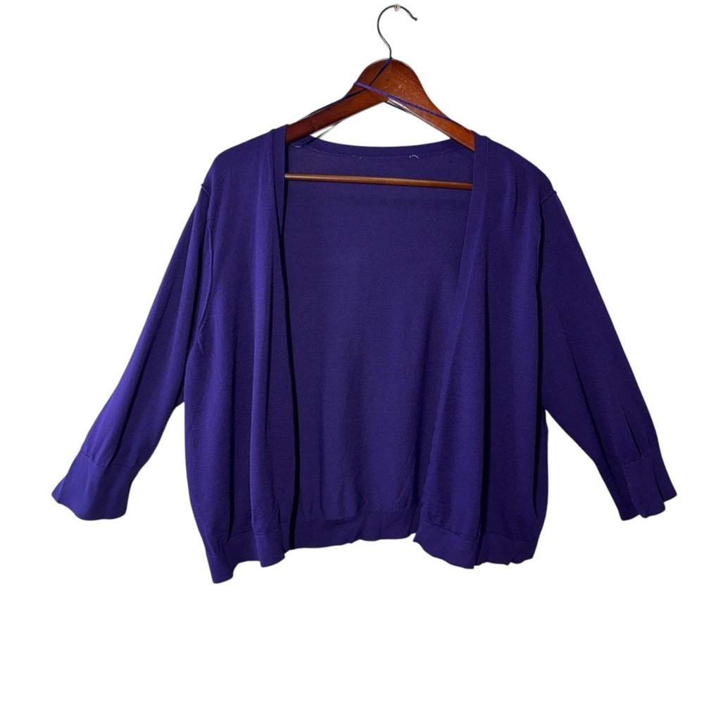 Purple Cropped Open Front 3/4 Sleeve Cropped Cardigan Shrug